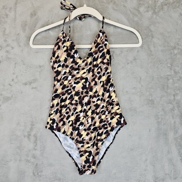 Salt & Cove Halter One Piece Swimsuit Womens Size XS Neutral Multicolor V-Neck - Picture 1 of 4